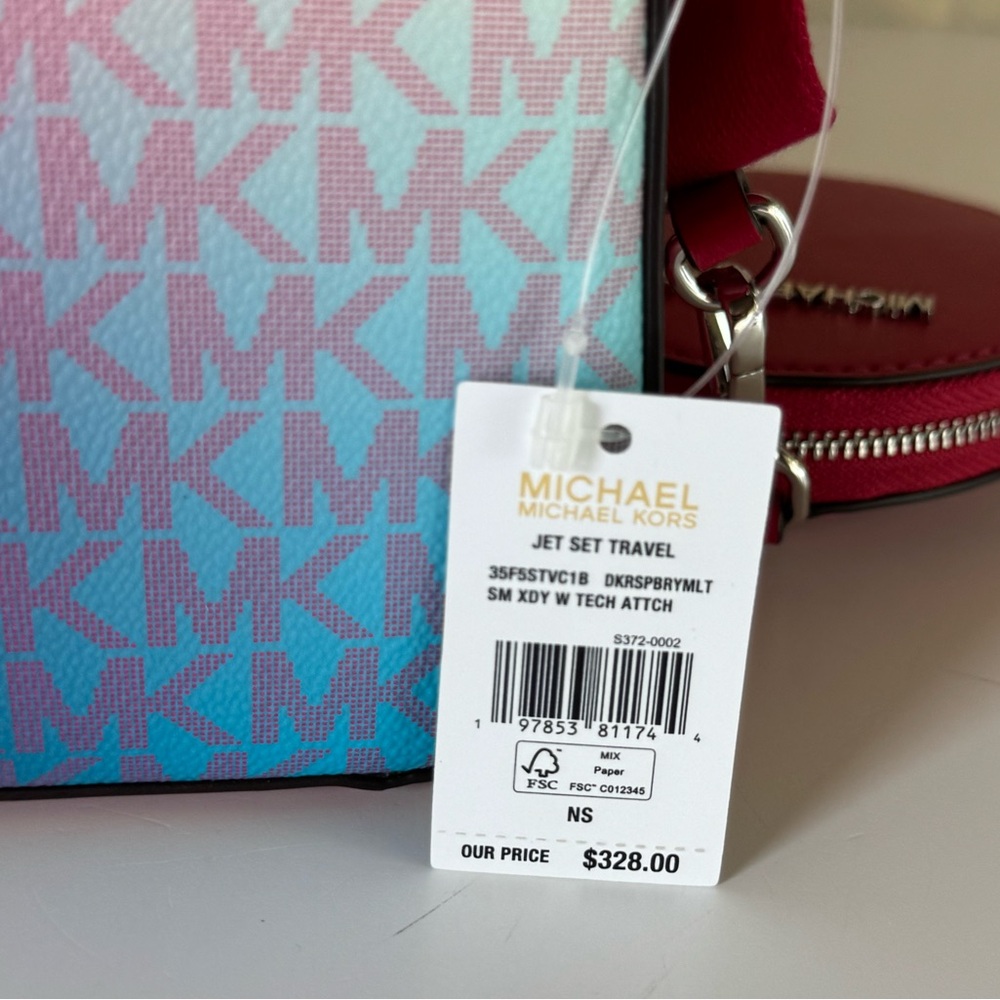 Michael Kors Jet Set Crossbody Bag Tech Attached MK UniCorn Dark Raspberry - Picture 11 of 14